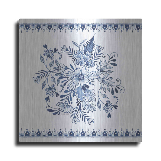 Luxe Metal Art 'Navy Floral III' by Cindy Jacobs, Metal Wall Art
