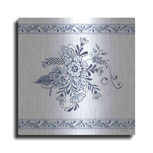 Luxe Metal Art 'Navy Floral IV' by Cindy Jacobs, Metal Wall Art