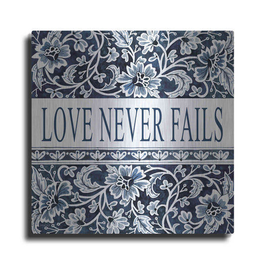 Luxe Metal Art 'Love Never Fails Navy' by Cindy Jacobs, Metal Wall Art