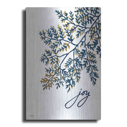 Luxe Metal Art 'Joy Navy Gold Leaves' by Cindy Jacobs, Metal Wall Art