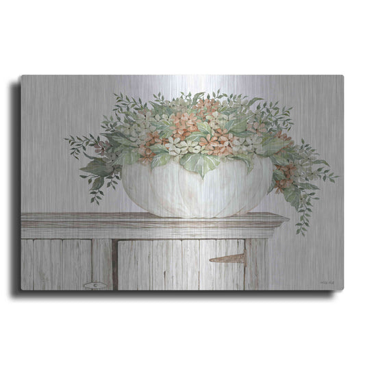 Luxe Metal Art 'Fall Floral Pumpkin White' by Cindy Jacobs, Metal Wall Art