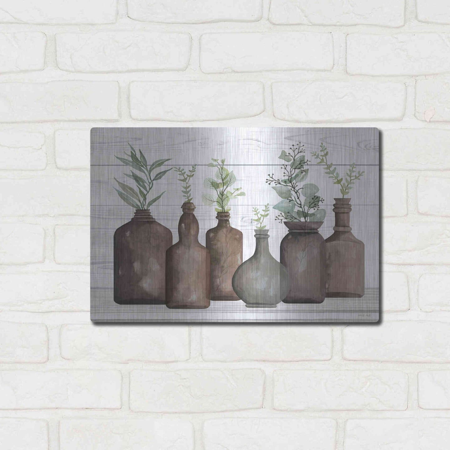 Luxe Metal Art 'Cappuccino Bottles I' by Cindy Jacobs, Metal Wall Art,16x12
