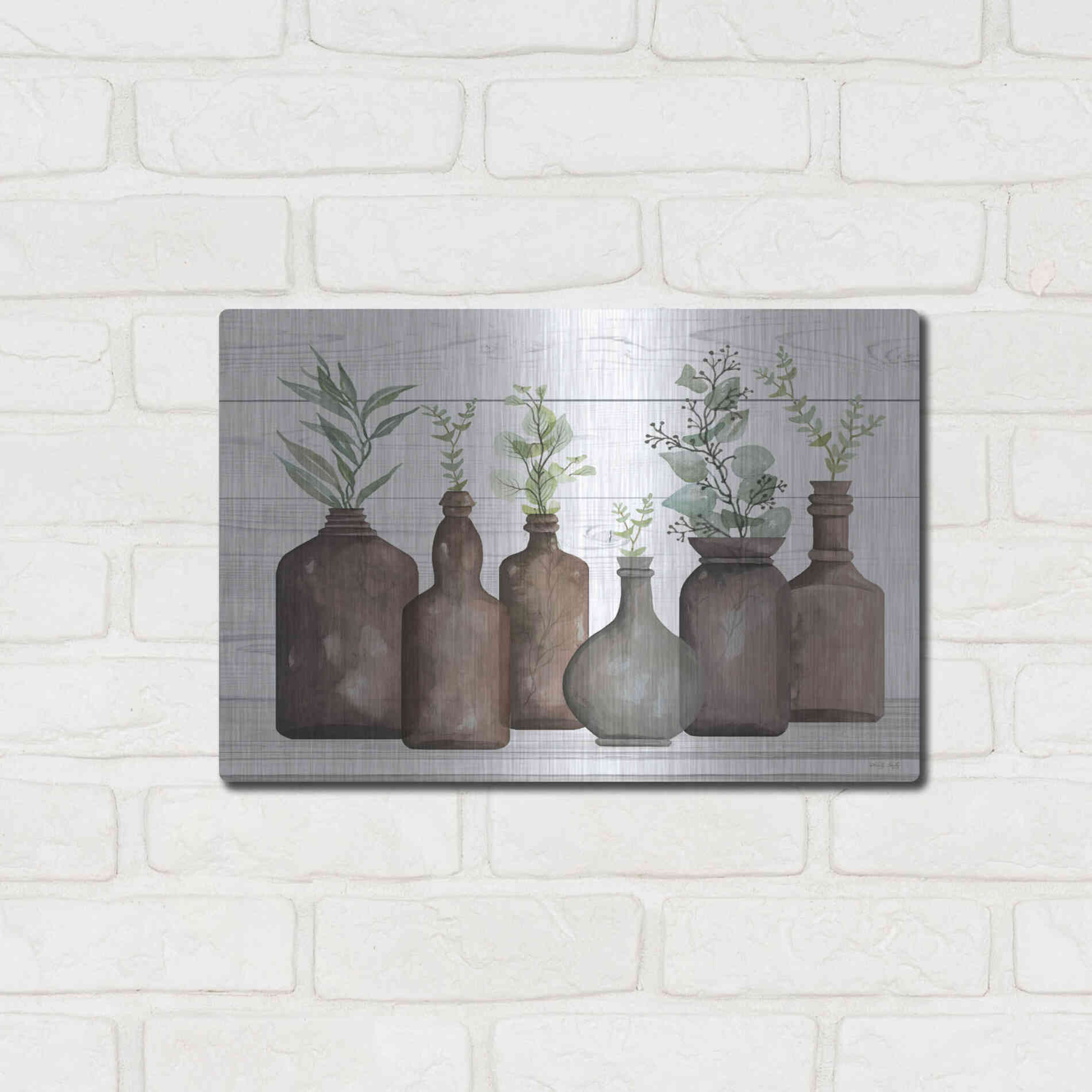 Luxe Metal Art 'Cappuccino Bottles I' by Cindy Jacobs, Metal Wall Art,16x12