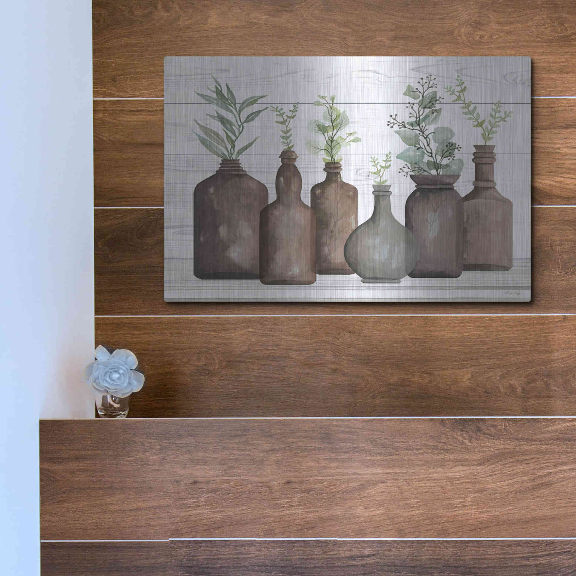 Luxe Metal Art 'Cappuccino Bottles I' by Cindy Jacobs, Metal Wall Art,16x12