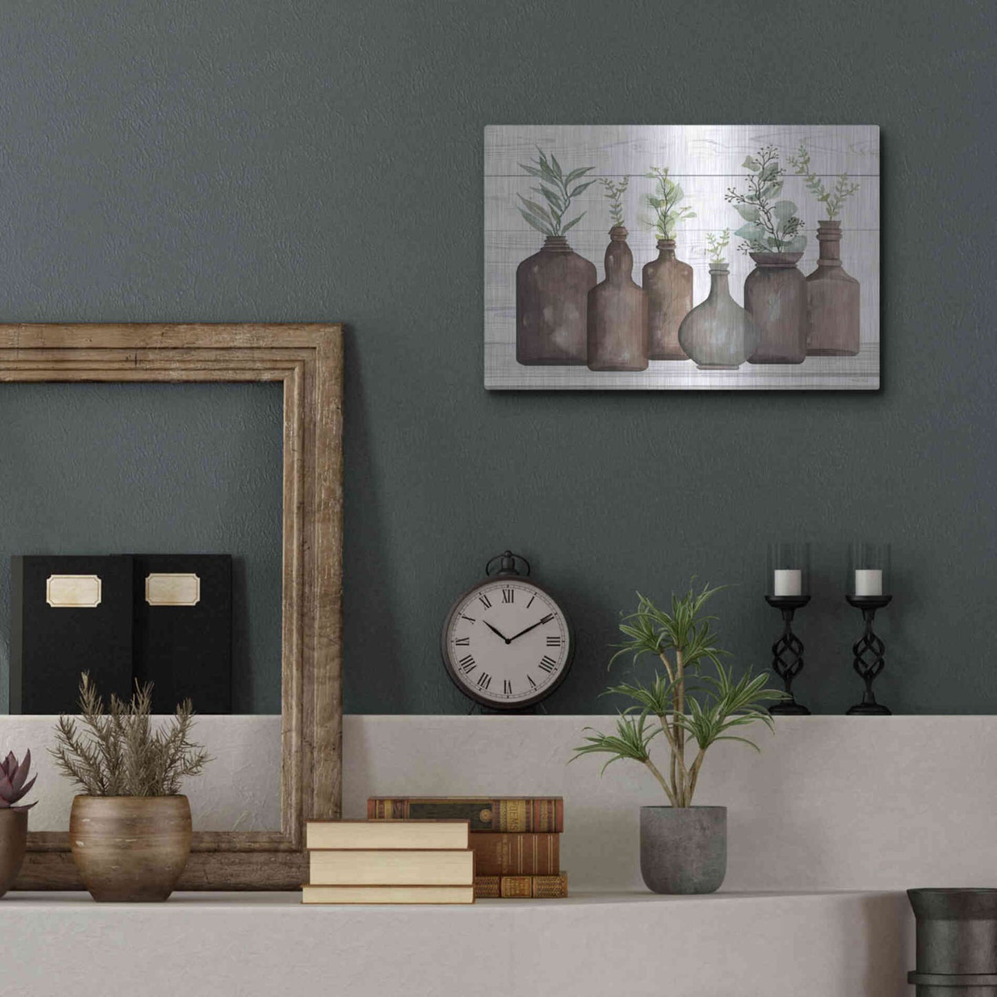 Luxe Metal Art 'Cappuccino Bottles I' by Cindy Jacobs, Metal Wall Art,16x12