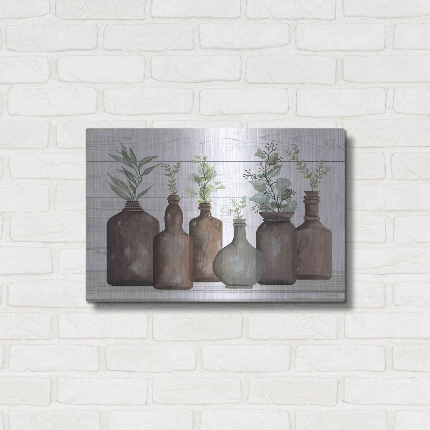 Luxe Metal Art 'Cappuccino Bottles I' by Cindy Jacobs, Metal Wall Art,24x16