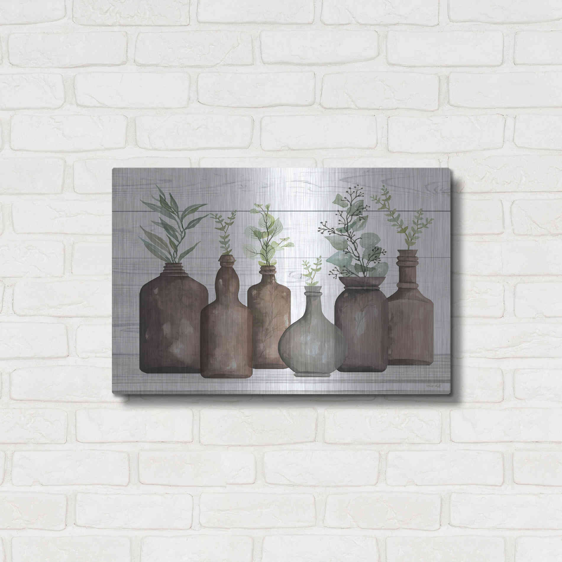 Luxe Metal Art 'Cappuccino Bottles I' by Cindy Jacobs, Metal Wall Art,24x16
