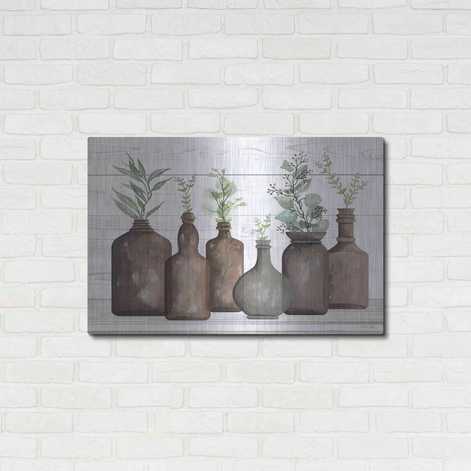 Luxe Metal Art 'Cappuccino Bottles I' by Cindy Jacobs, Metal Wall Art,36x24