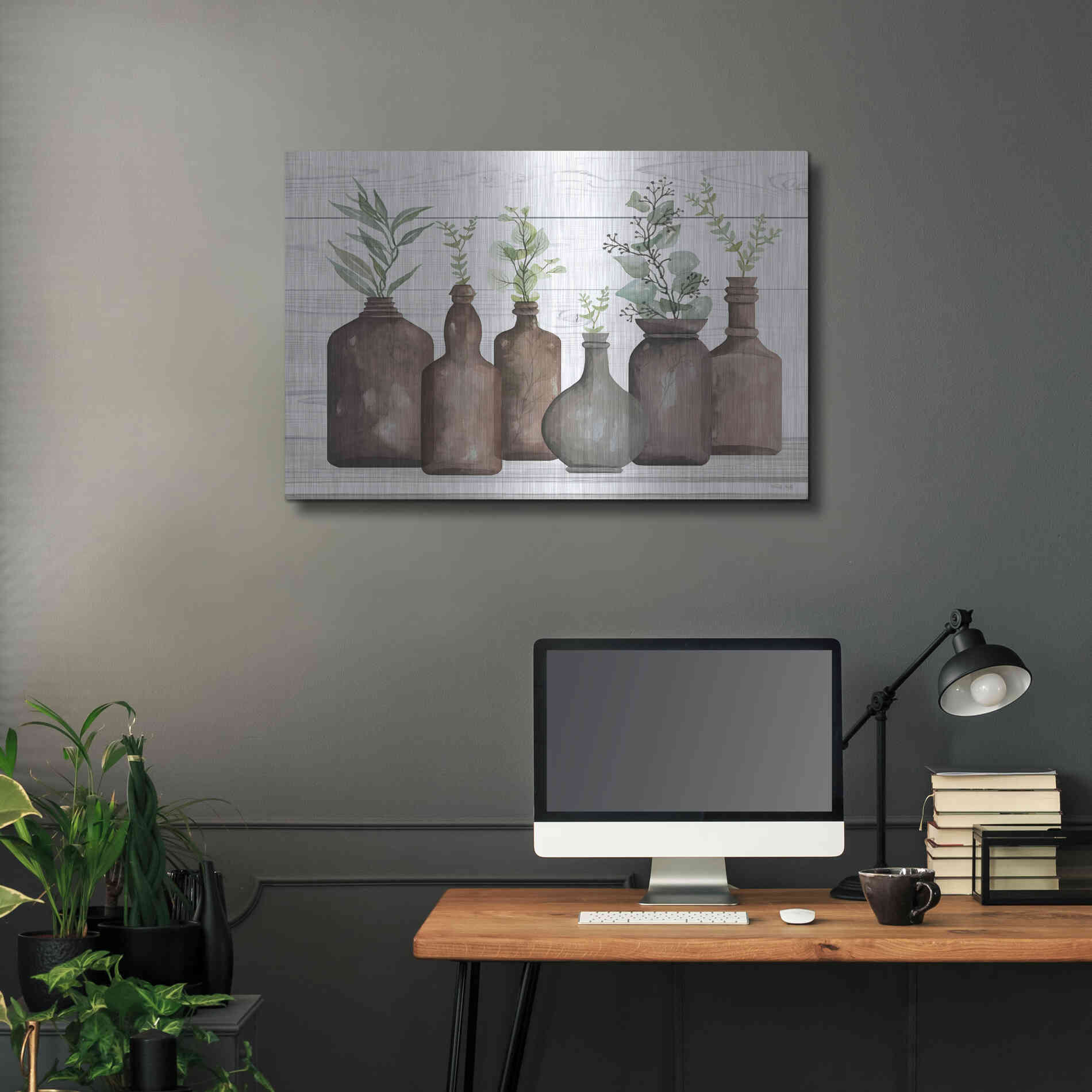 Luxe Metal Art 'Cappuccino Bottles I' by Cindy Jacobs, Metal Wall Art,36x24