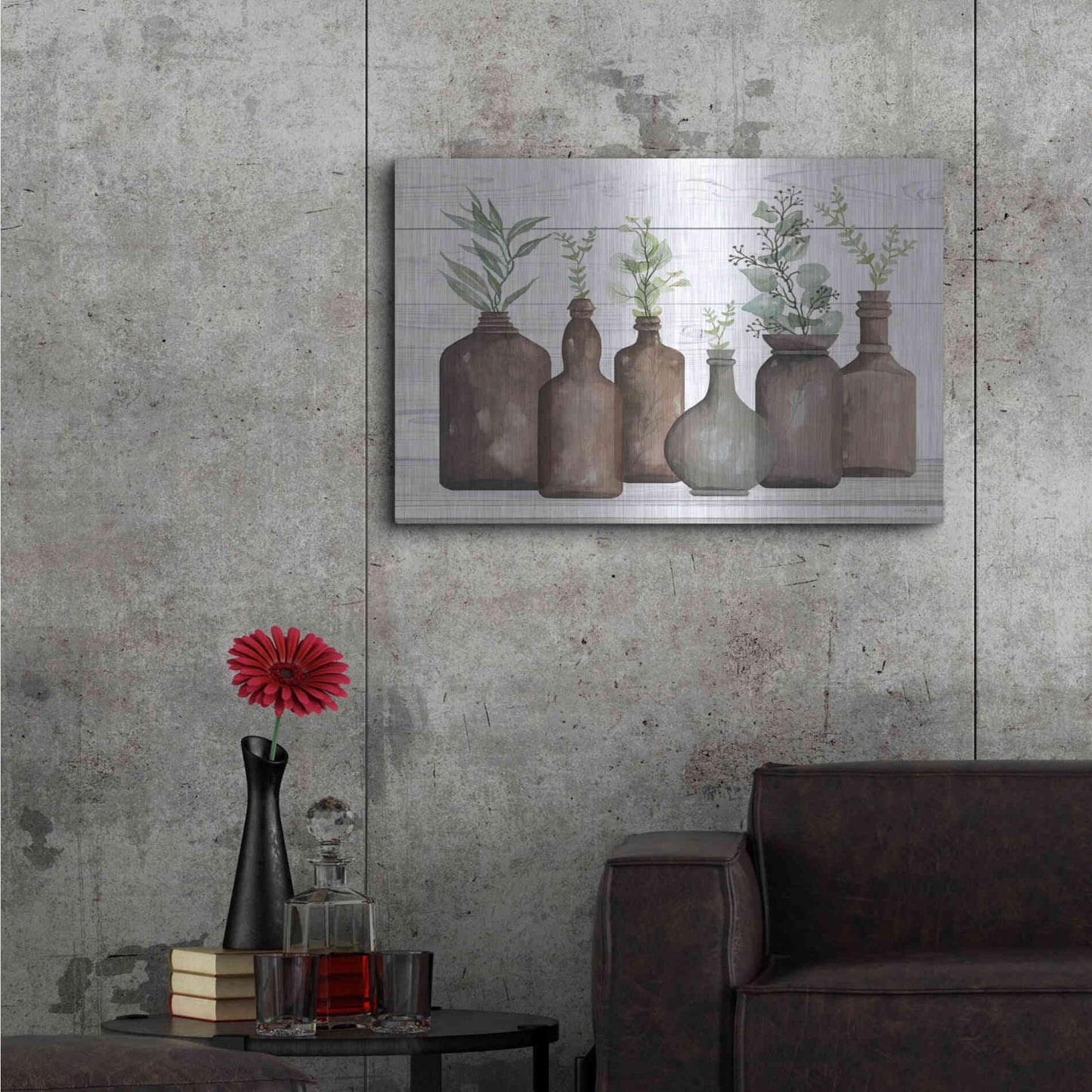 Luxe Metal Art 'Cappuccino Bottles I' by Cindy Jacobs, Metal Wall Art,36x24
