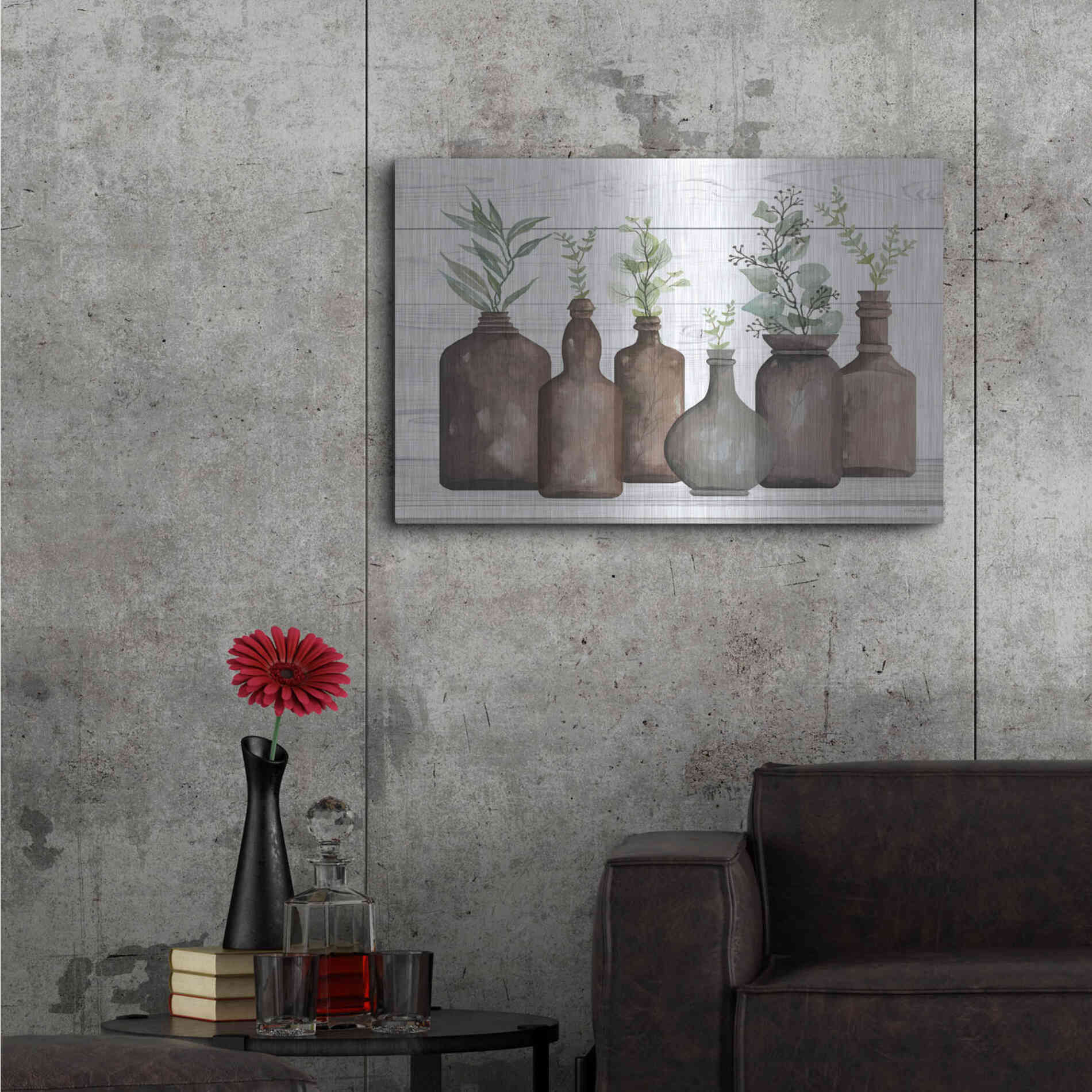 Luxe Metal Art 'Cappuccino Bottles I' by Cindy Jacobs, Metal Wall Art,36x24
