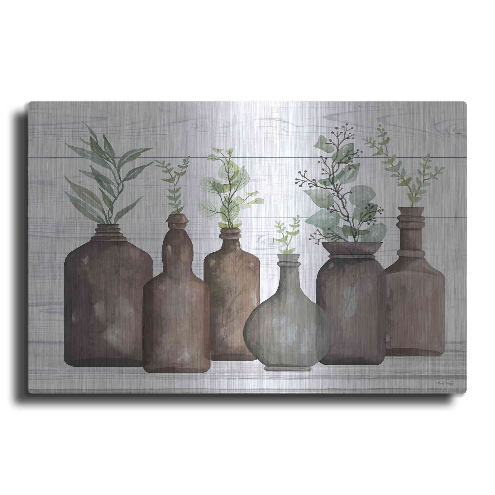 Luxe Metal Art 'Cappuccino Bottles I' by Cindy Jacobs, Metal Wall Art