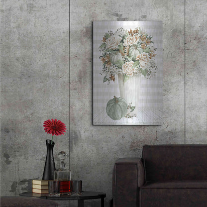 Luxe Metal Art 'Fall Floral With Pumpkins I' by Cindy Jacobs, Metal Wall Art,24x36