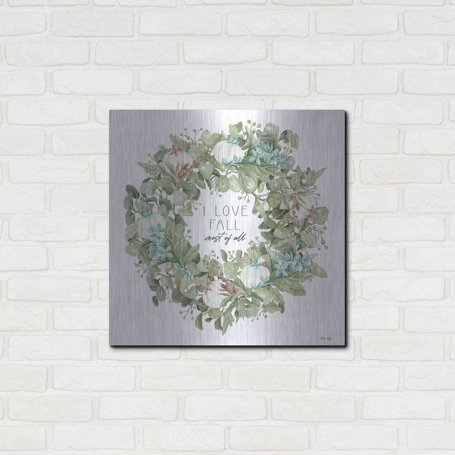 Luxe Metal Art 'I Love Fall Wreath' by Cindy Jacobs, Metal Wall Art,24x24