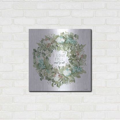 Luxe Metal Art 'I Love Fall Wreath' by Cindy Jacobs, Metal Wall Art,24x24