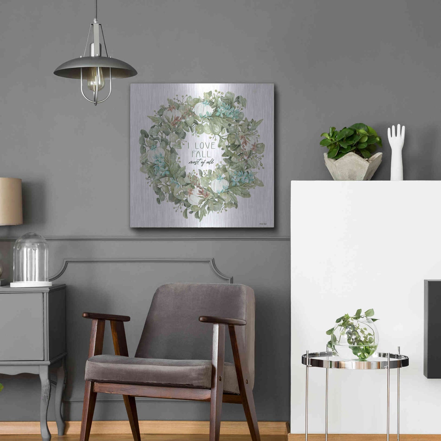 Luxe Metal Art 'I Love Fall Wreath' by Cindy Jacobs, Metal Wall Art,24x24