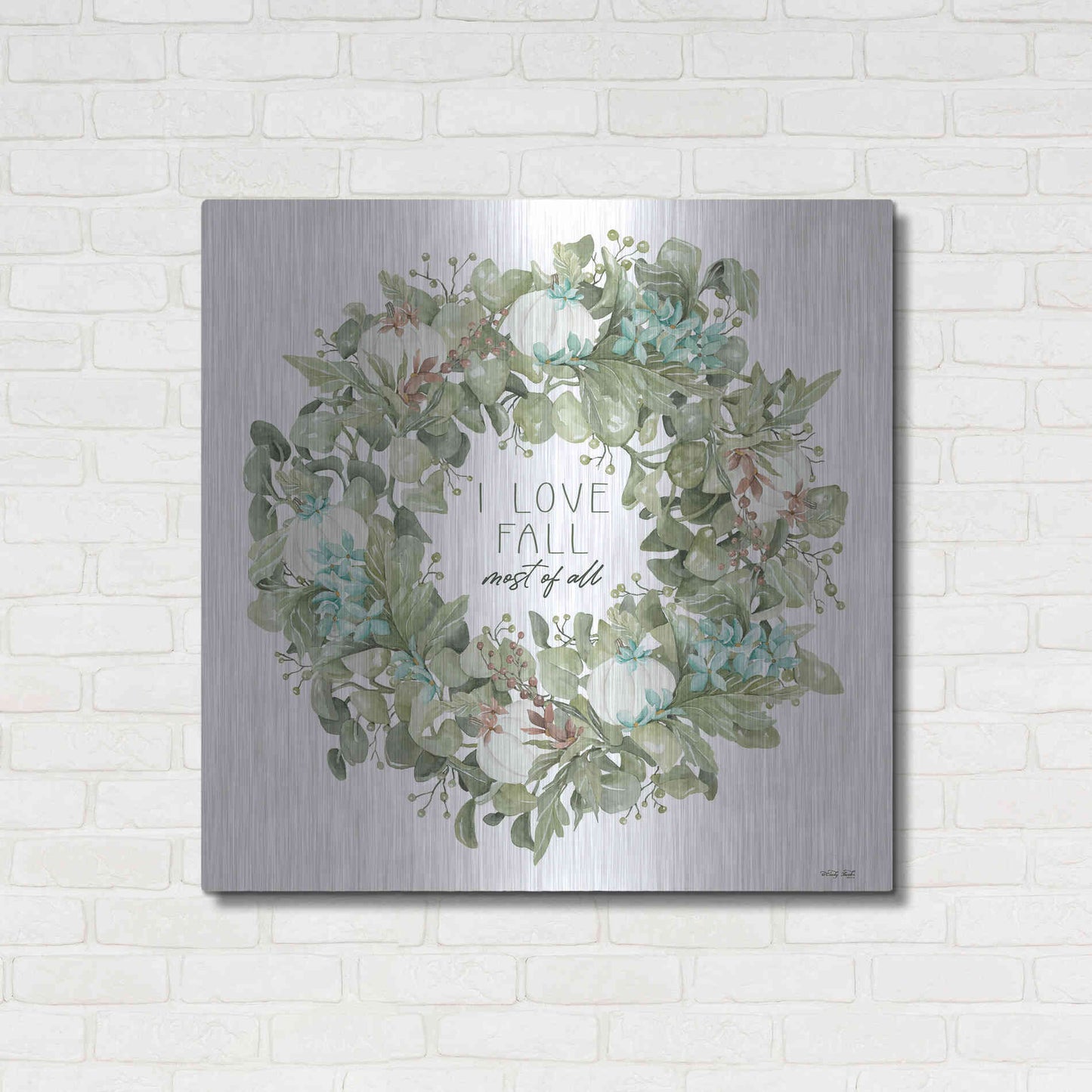 Luxe Metal Art 'I Love Fall Wreath' by Cindy Jacobs, Metal Wall Art,36x36