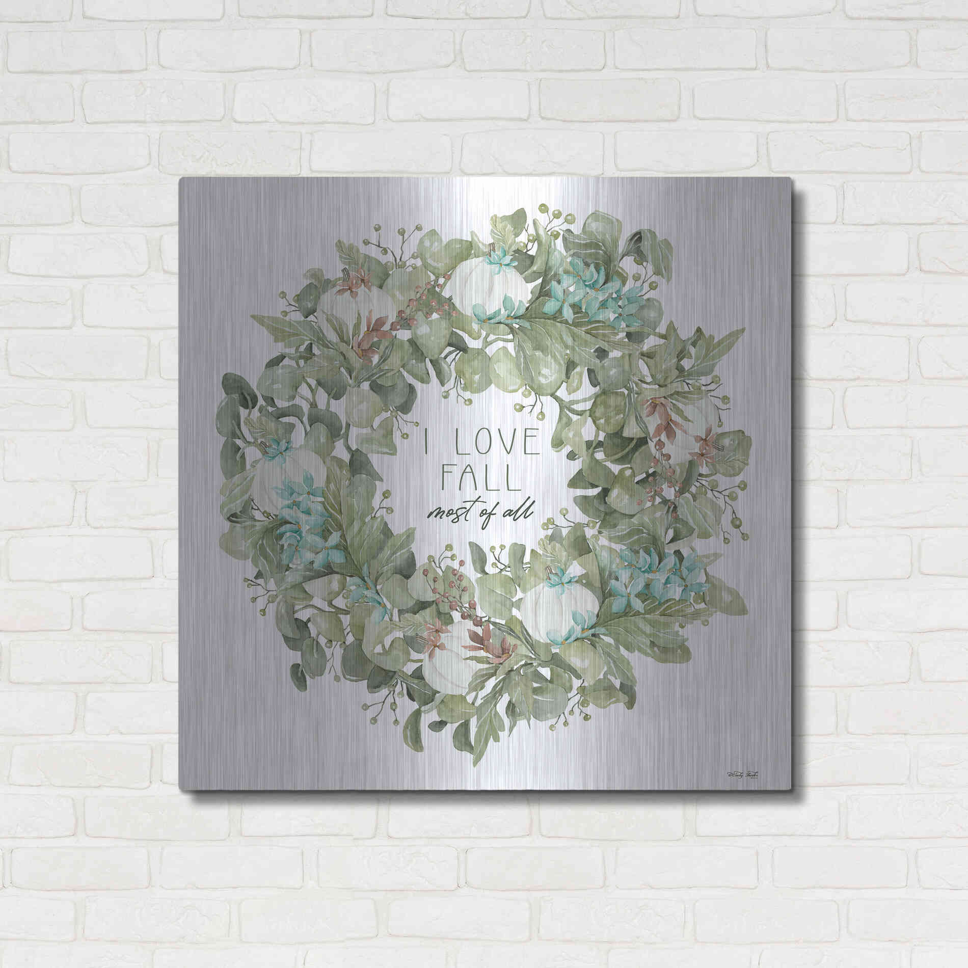 Luxe Metal Art 'I Love Fall Wreath' by Cindy Jacobs, Metal Wall Art,36x36