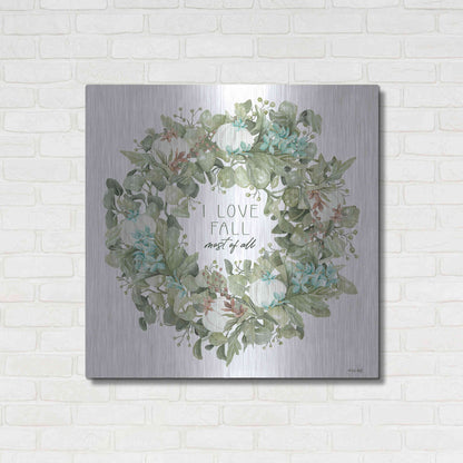Luxe Metal Art 'I Love Fall Wreath' by Cindy Jacobs, Metal Wall Art,36x36