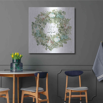 Luxe Metal Art 'I Love Fall Wreath' by Cindy Jacobs, Metal Wall Art,36x36