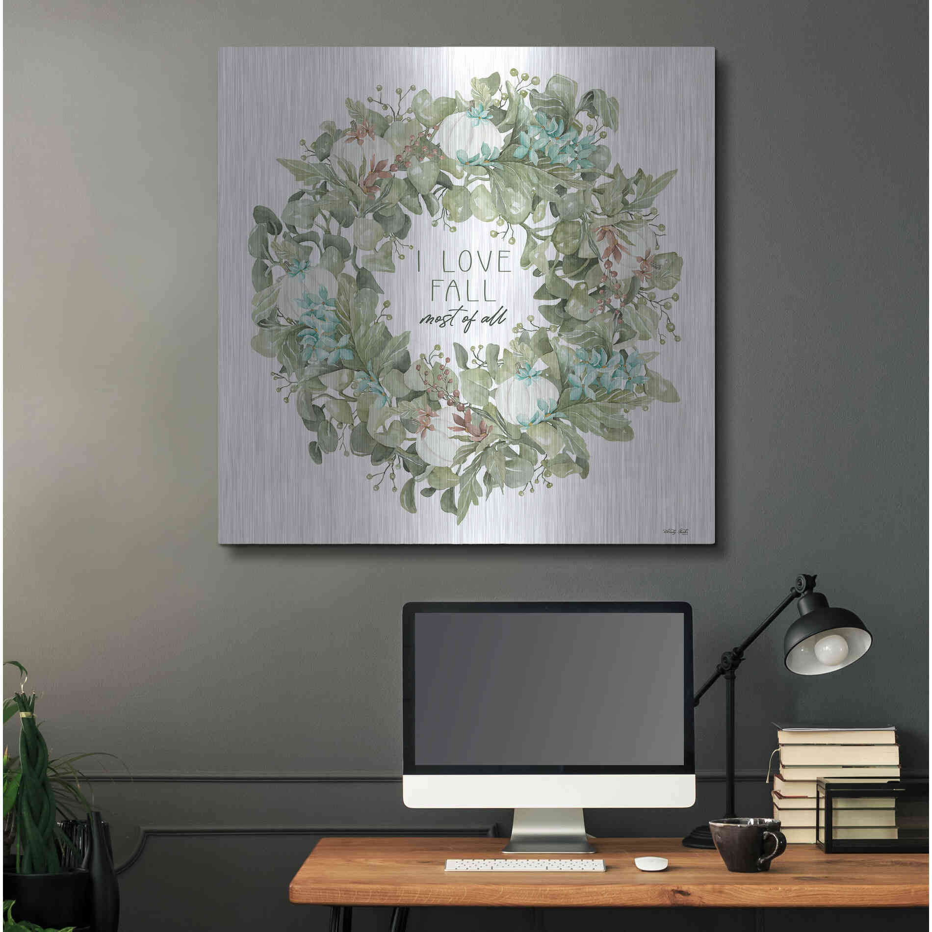 Luxe Metal Art 'I Love Fall Wreath' by Cindy Jacobs, Metal Wall Art,36x36