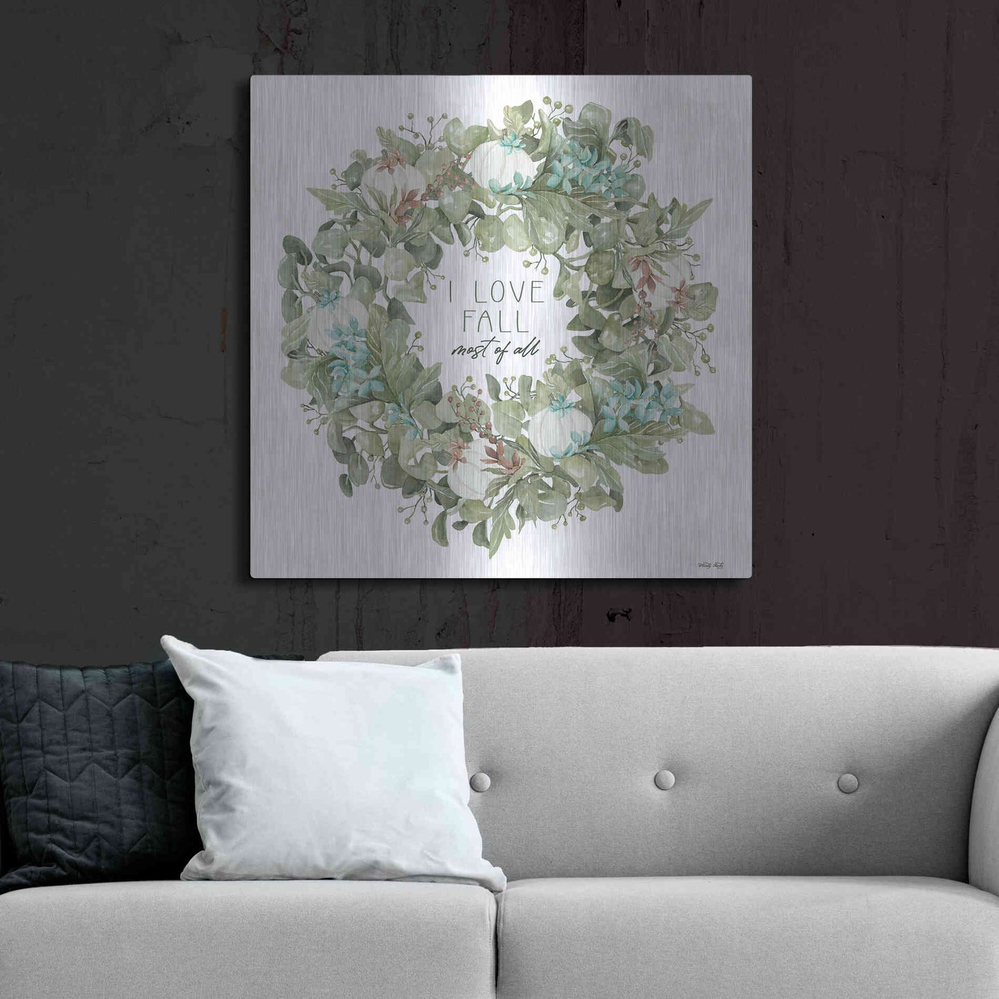 Luxe Metal Art 'I Love Fall Wreath' by Cindy Jacobs, Metal Wall Art,36x36