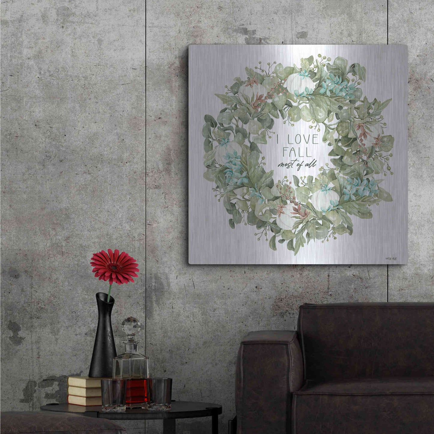 Luxe Metal Art 'I Love Fall Wreath' by Cindy Jacobs, Metal Wall Art,36x36