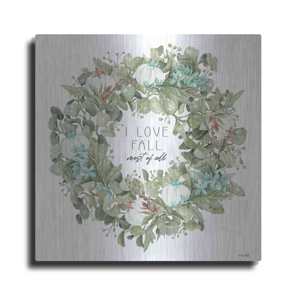 Luxe Metal Art 'I Love Fall Wreath' by Cindy Jacobs, Metal Wall Art