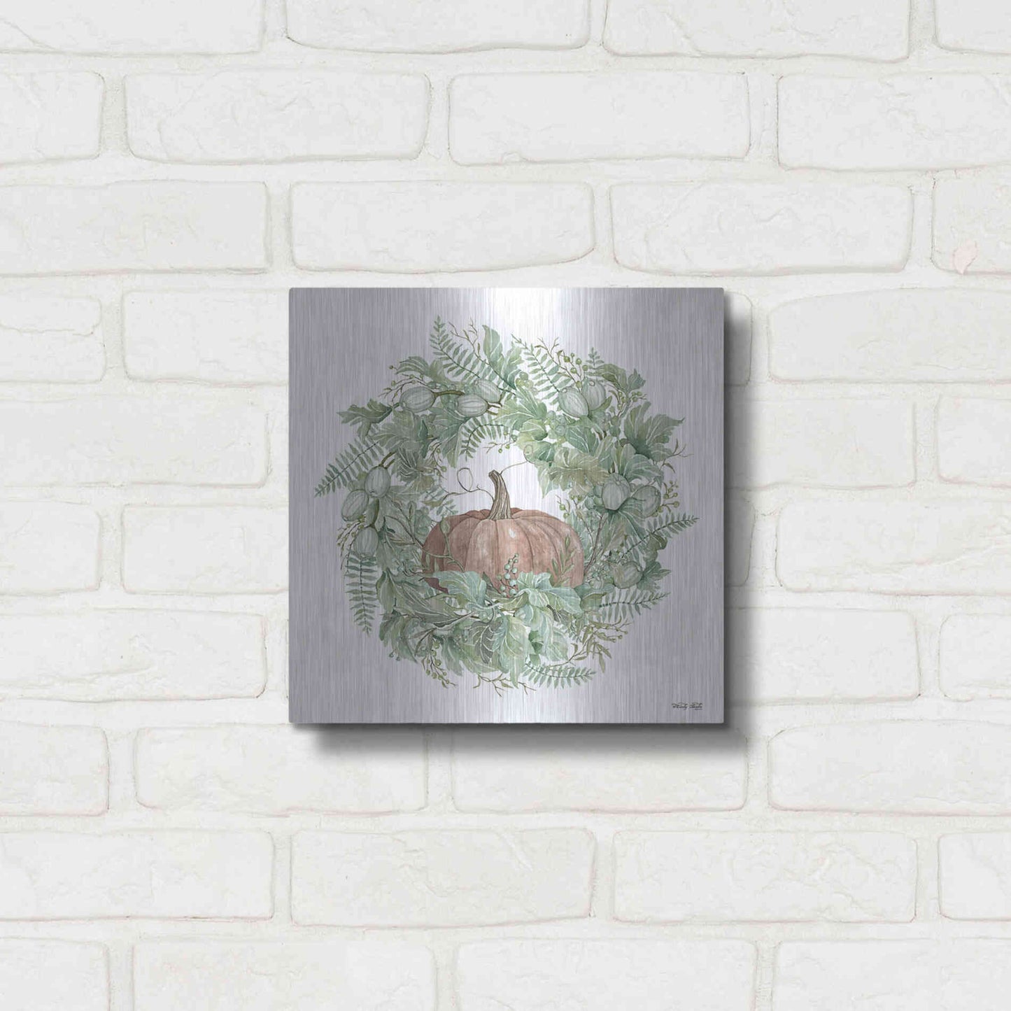 Luxe Metal Art 'Pumpkin Wreath I' by Cindy Jacobs, Metal Wall Art,12x12