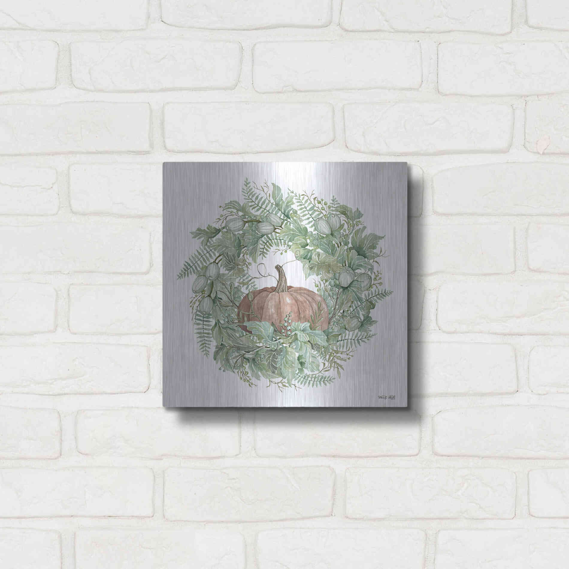 Luxe Metal Art 'Pumpkin Wreath I' by Cindy Jacobs, Metal Wall Art,12x12