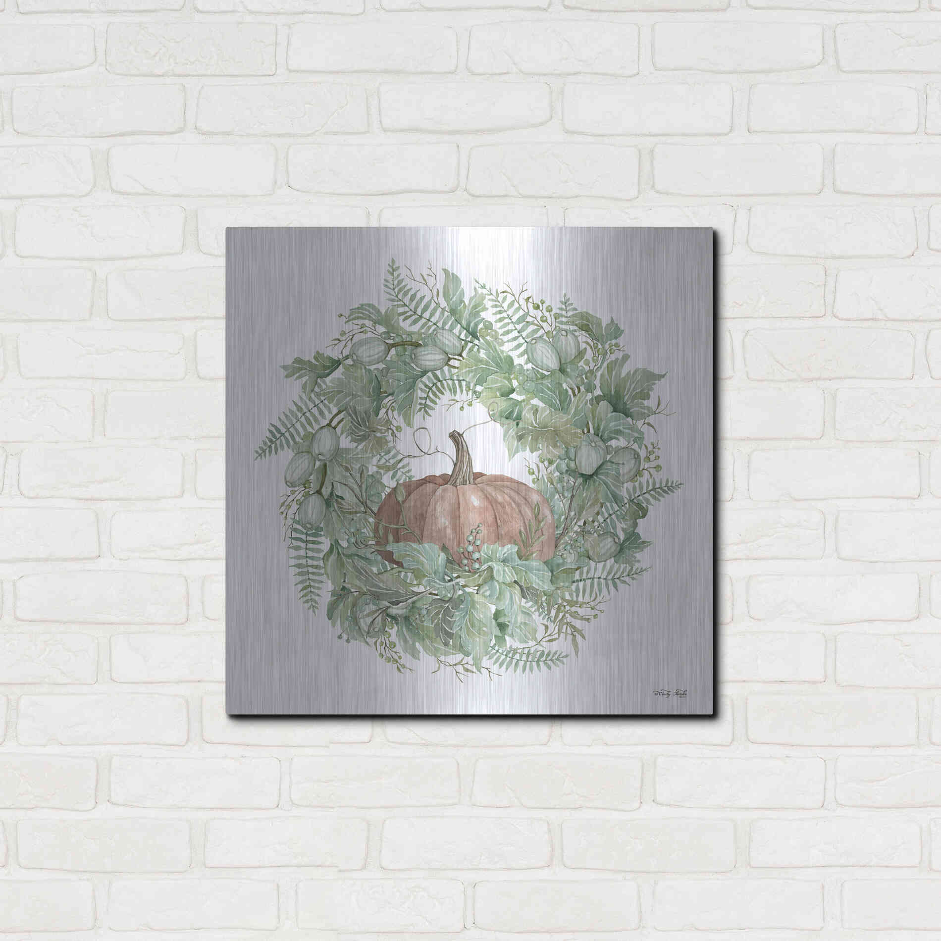 Luxe Metal Art 'Pumpkin Wreath I' by Cindy Jacobs, Metal Wall Art,24x24