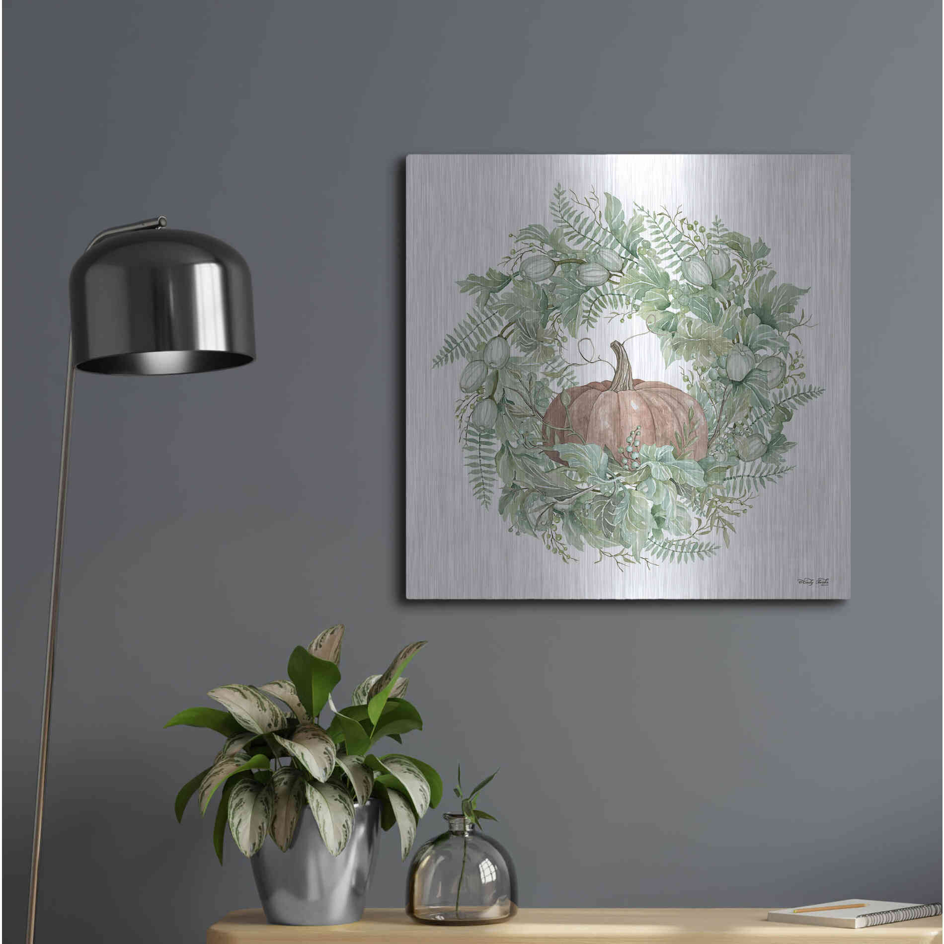 Luxe Metal Art 'Pumpkin Wreath I' by Cindy Jacobs, Metal Wall Art,24x24