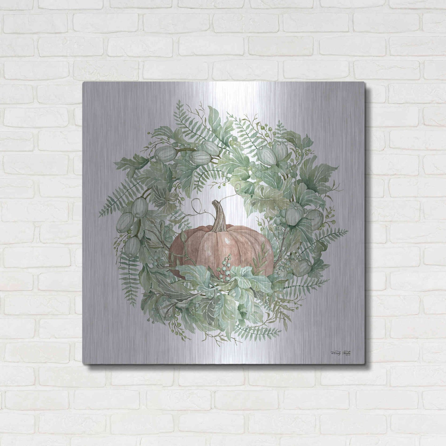 Luxe Metal Art 'Pumpkin Wreath I' by Cindy Jacobs, Metal Wall Art,36x36