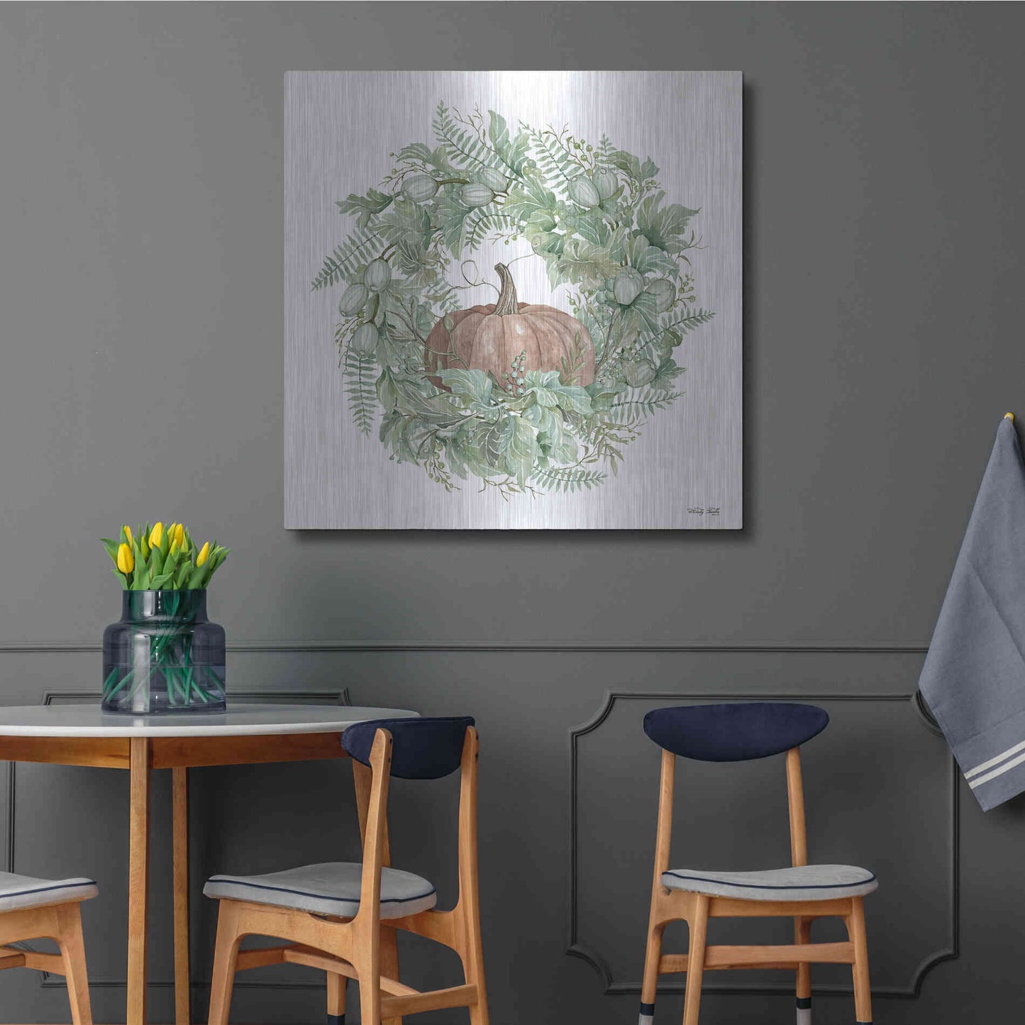 Luxe Metal Art 'Pumpkin Wreath I' by Cindy Jacobs, Metal Wall Art,36x36