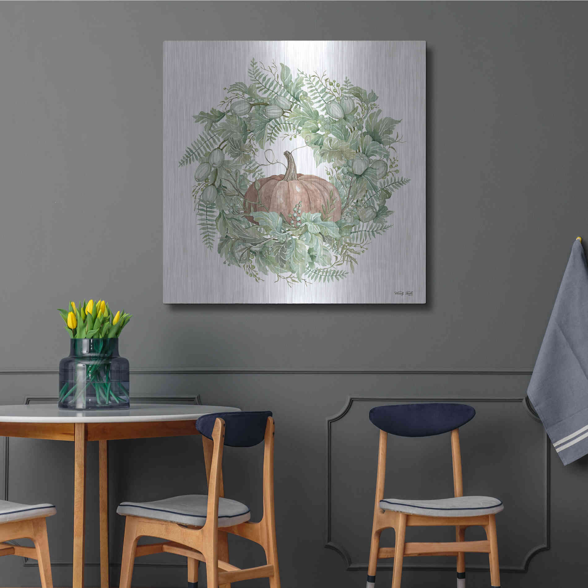 Luxe Metal Art 'Pumpkin Wreath I' by Cindy Jacobs, Metal Wall Art,36x36