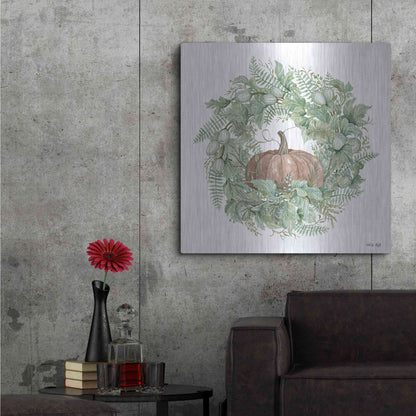Luxe Metal Art 'Pumpkin Wreath I' by Cindy Jacobs, Metal Wall Art,36x36
