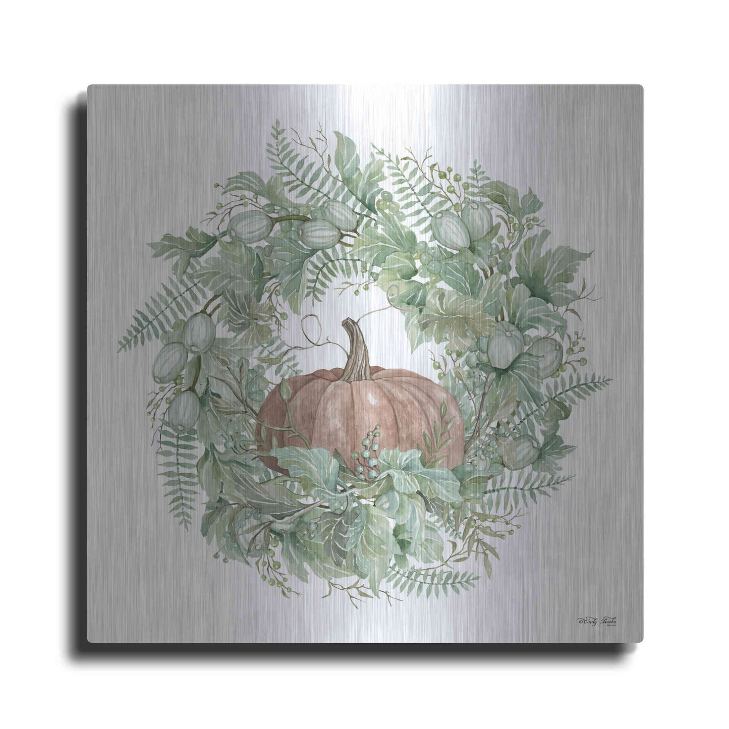 Luxe Metal Art 'Pumpkin Wreath I' by Cindy Jacobs, Metal Wall Art