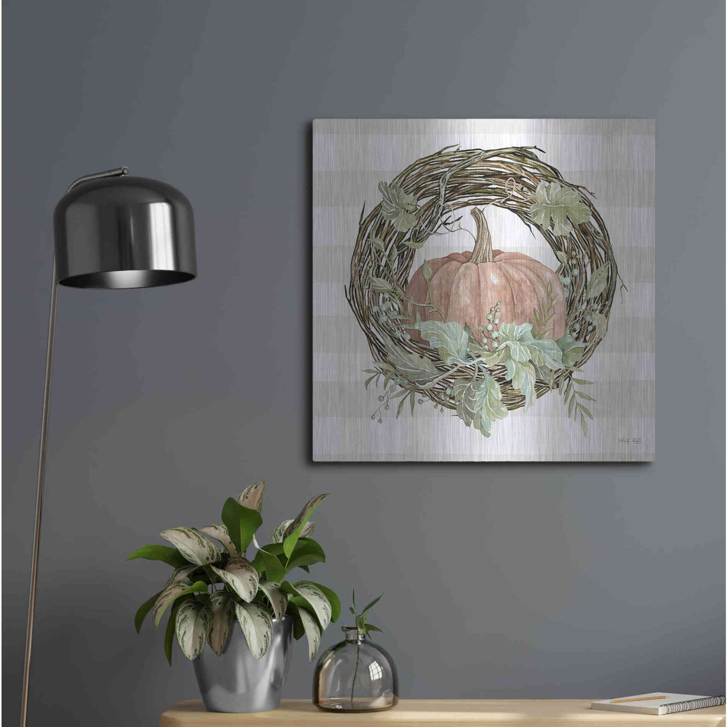 Luxe Metal Art 'Pumpkin Wreath II' by Cindy Jacobs, Metal Wall Art,24x24