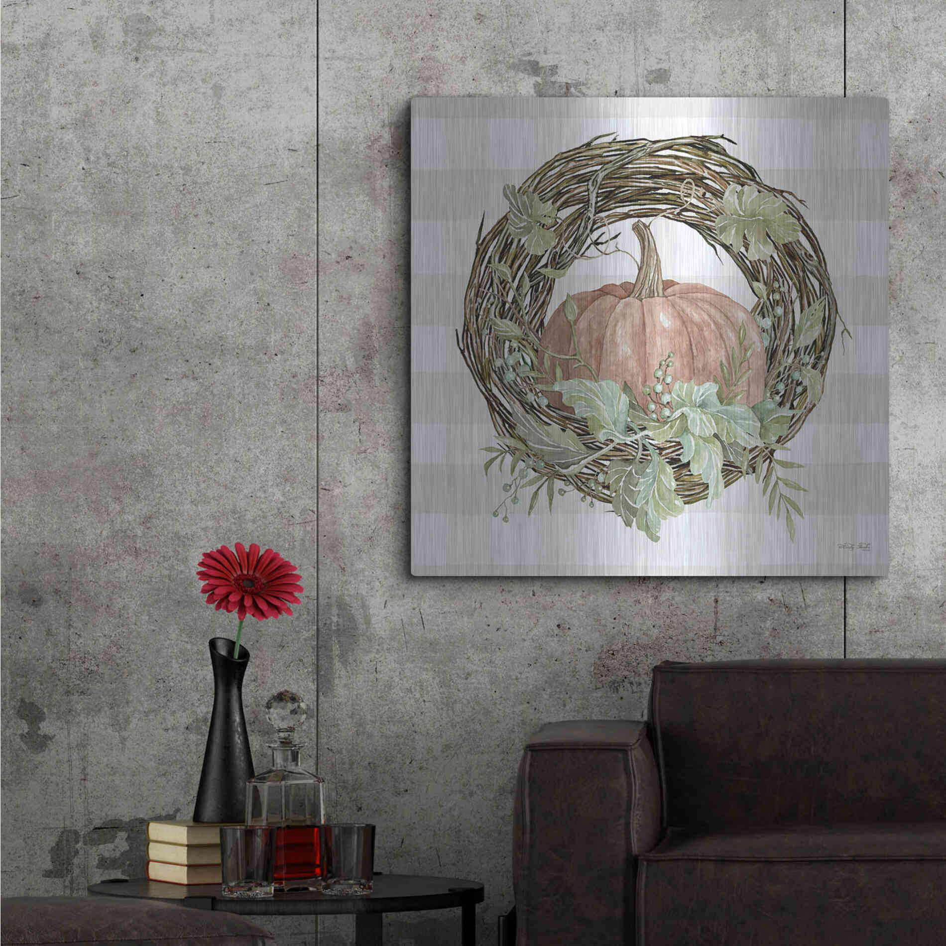 Luxe Metal Art 'Pumpkin Wreath II' by Cindy Jacobs, Metal Wall Art,36x36