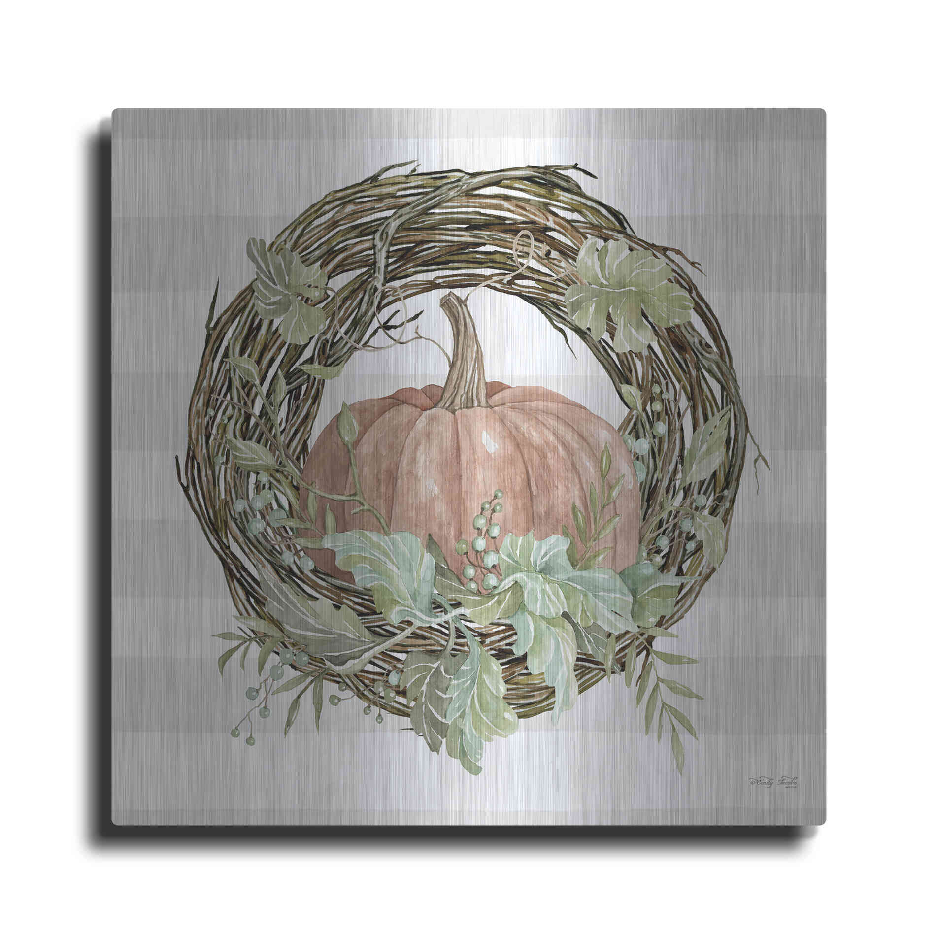 Luxe Metal Art 'Pumpkin Wreath II' by Cindy Jacobs, Metal Wall Art