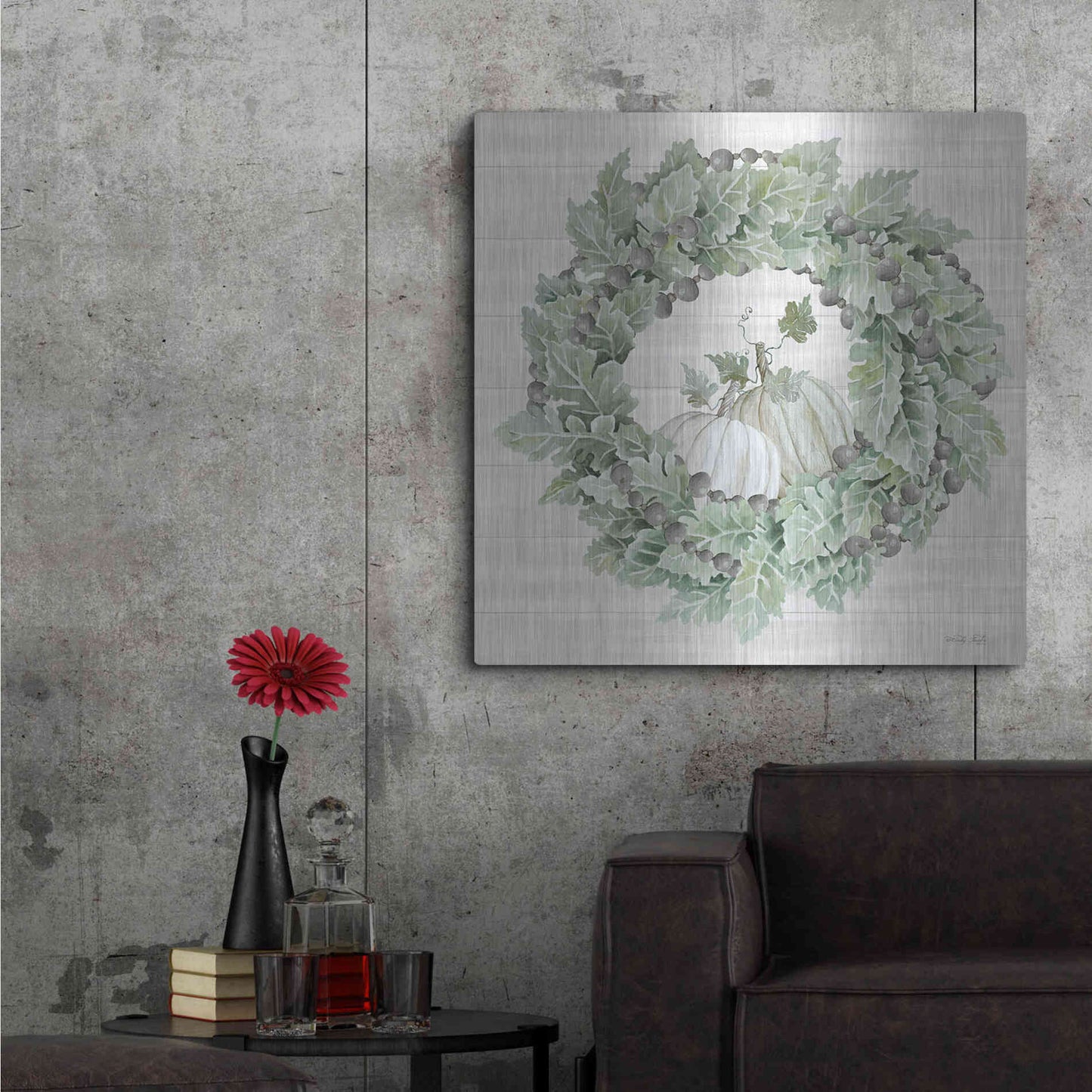 Luxe Metal Art 'Pumpkin Wreath III' by Cindy Jacobs, Metal Wall Art,36x36