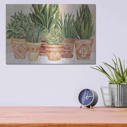 Luxe Metal Art 'Aztec Potted Plants' by Cindy Jacobs, Metal Wall Art,16x12