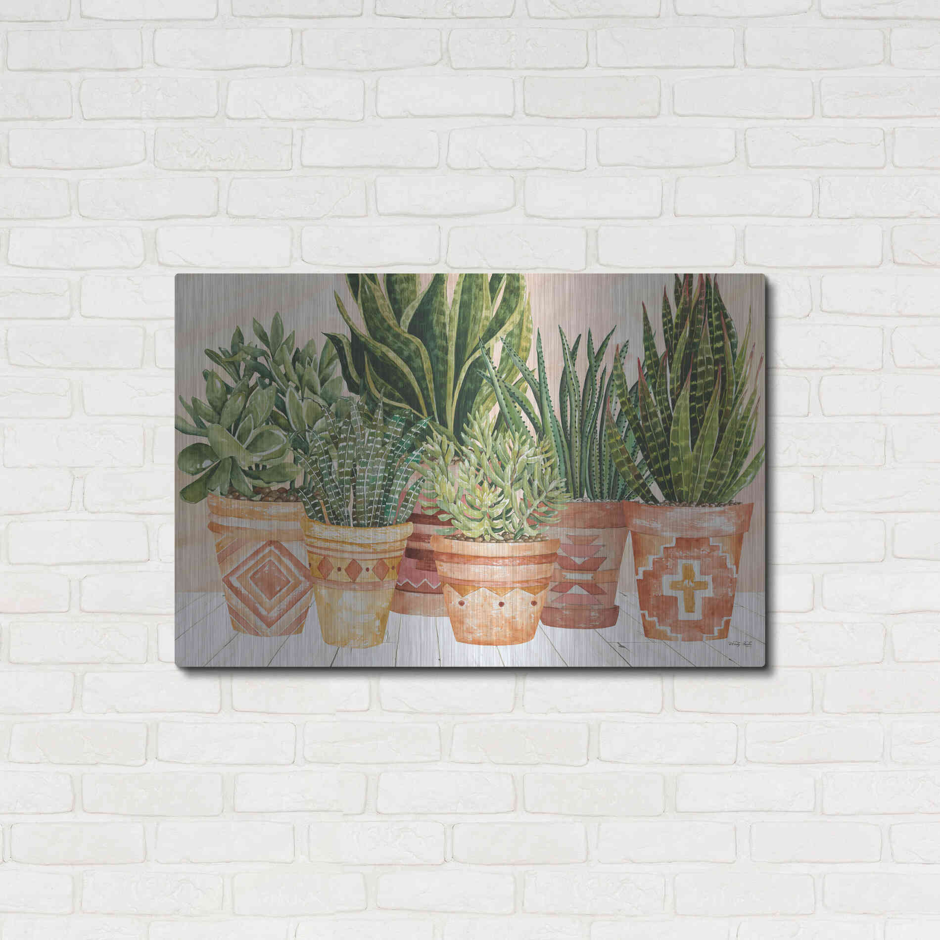 Luxe Metal Art 'Aztec Potted Plants' by Cindy Jacobs, Metal Wall Art,36x24