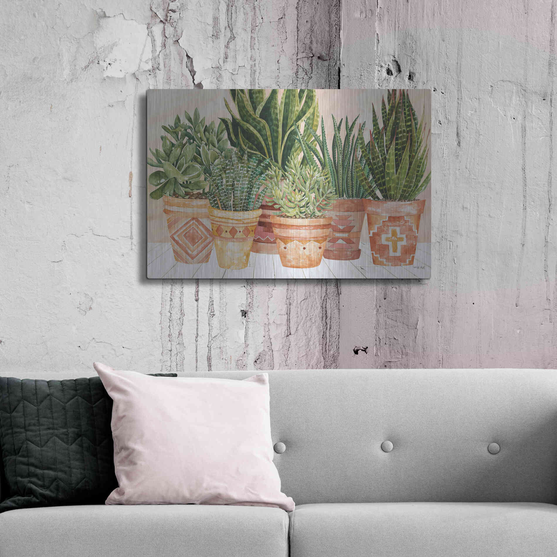 Luxe Metal Art 'Aztec Potted Plants' by Cindy Jacobs, Metal Wall Art,36x24