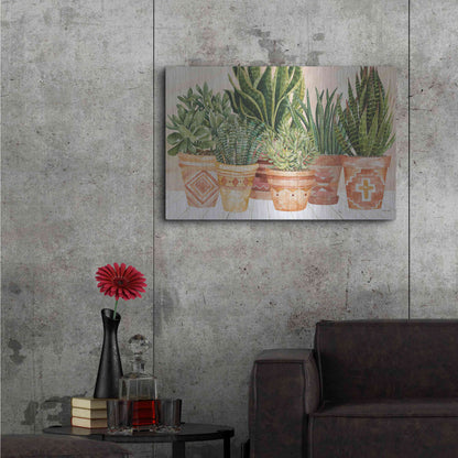 Luxe Metal Art 'Aztec Potted Plants' by Cindy Jacobs, Metal Wall Art,36x24