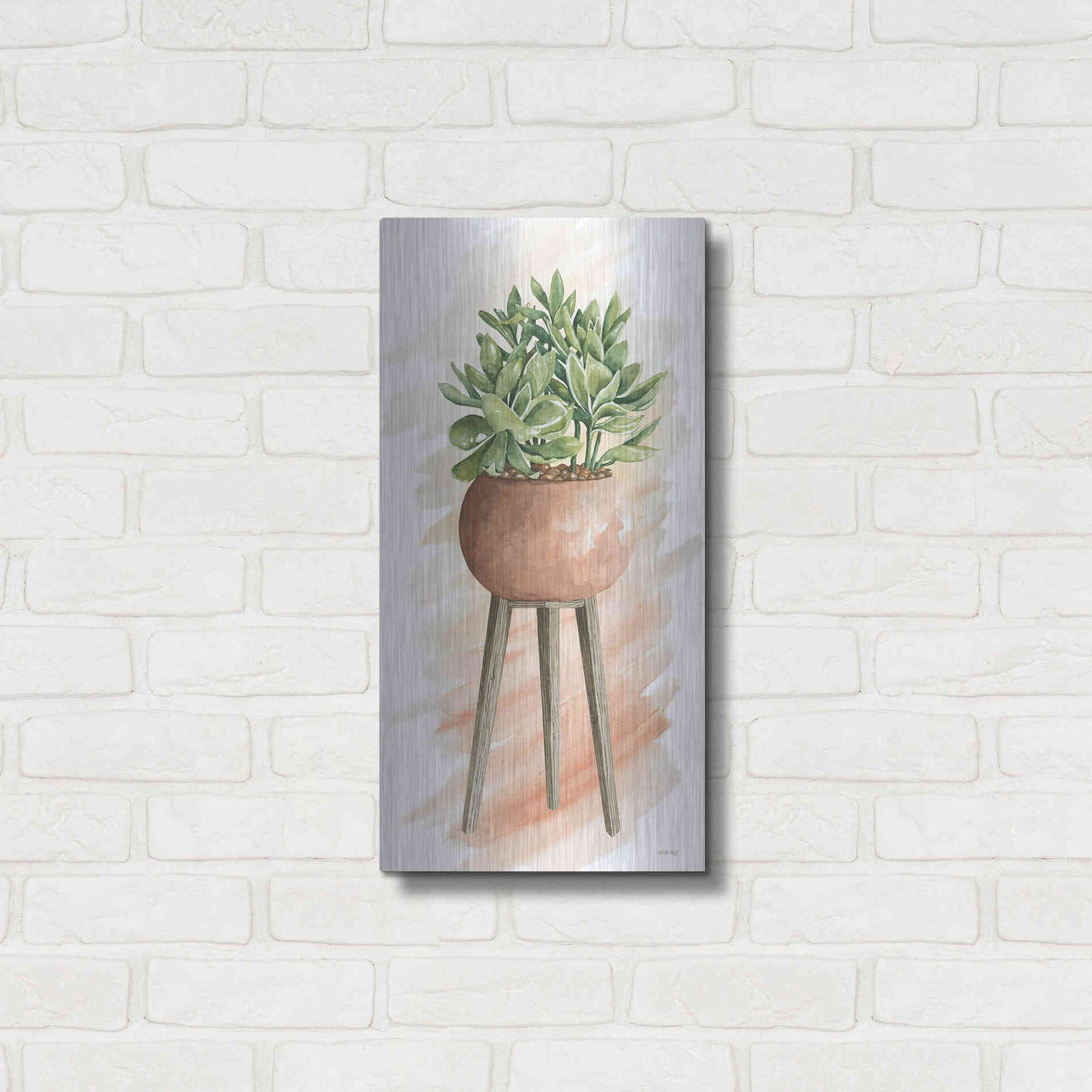 Luxe Metal Art 'Plant Stand Pot Of Flowers I' by Cindy Jacobs, Metal Wall Art,12x24