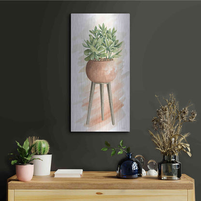 Luxe Metal Art 'Plant Stand Pot Of Flowers I' by Cindy Jacobs, Metal Wall Art,12x24