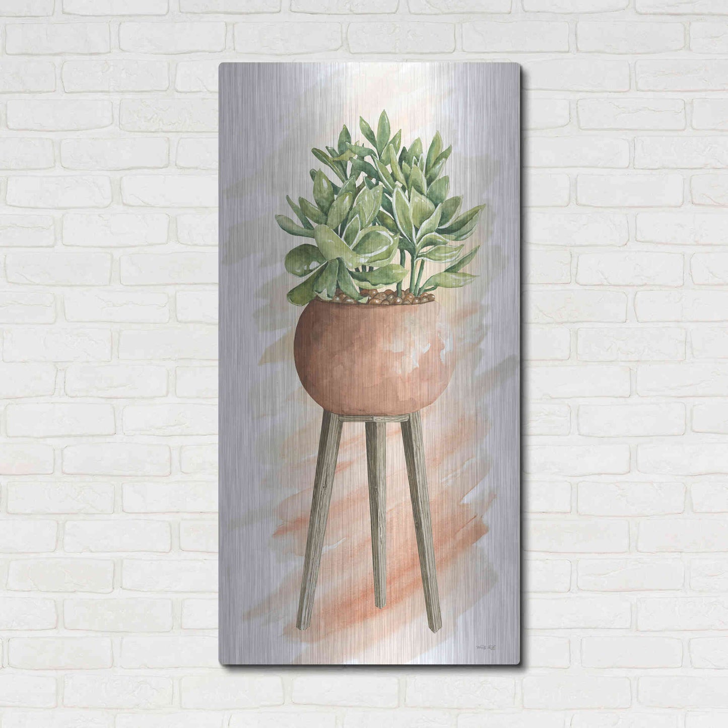 Luxe Metal Art 'Plant Stand Pot Of Flowers I' by Cindy Jacobs, Metal Wall Art,24x48