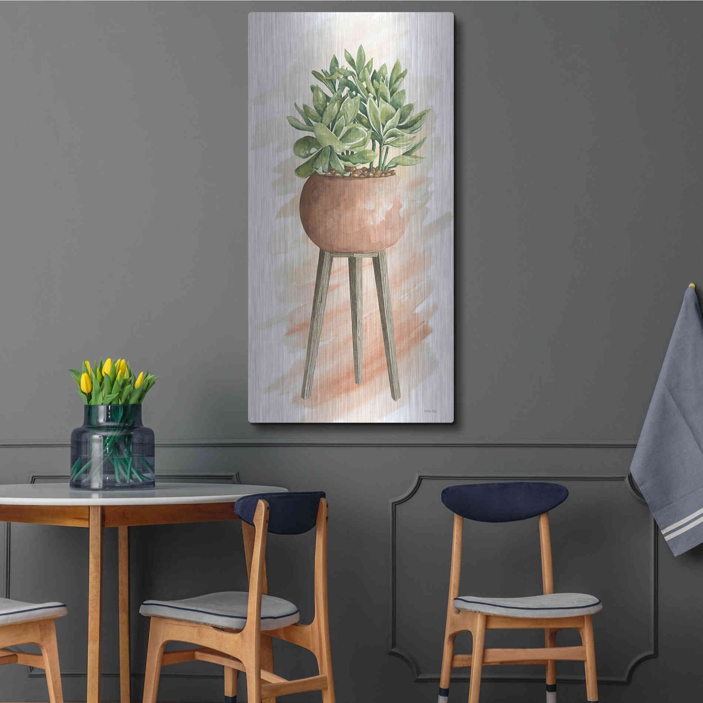 Luxe Metal Art 'Plant Stand Pot Of Flowers I' by Cindy Jacobs, Metal Wall Art,24x48