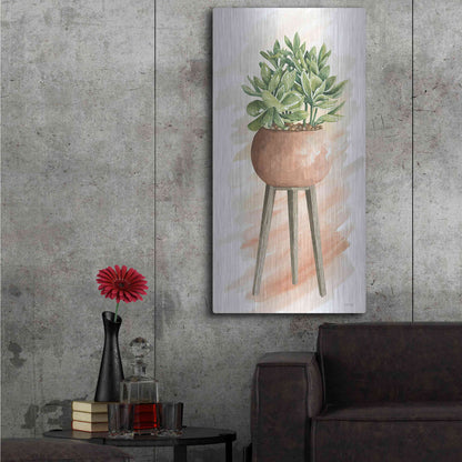 Luxe Metal Art 'Plant Stand Pot Of Flowers I' by Cindy Jacobs, Metal Wall Art,24x48